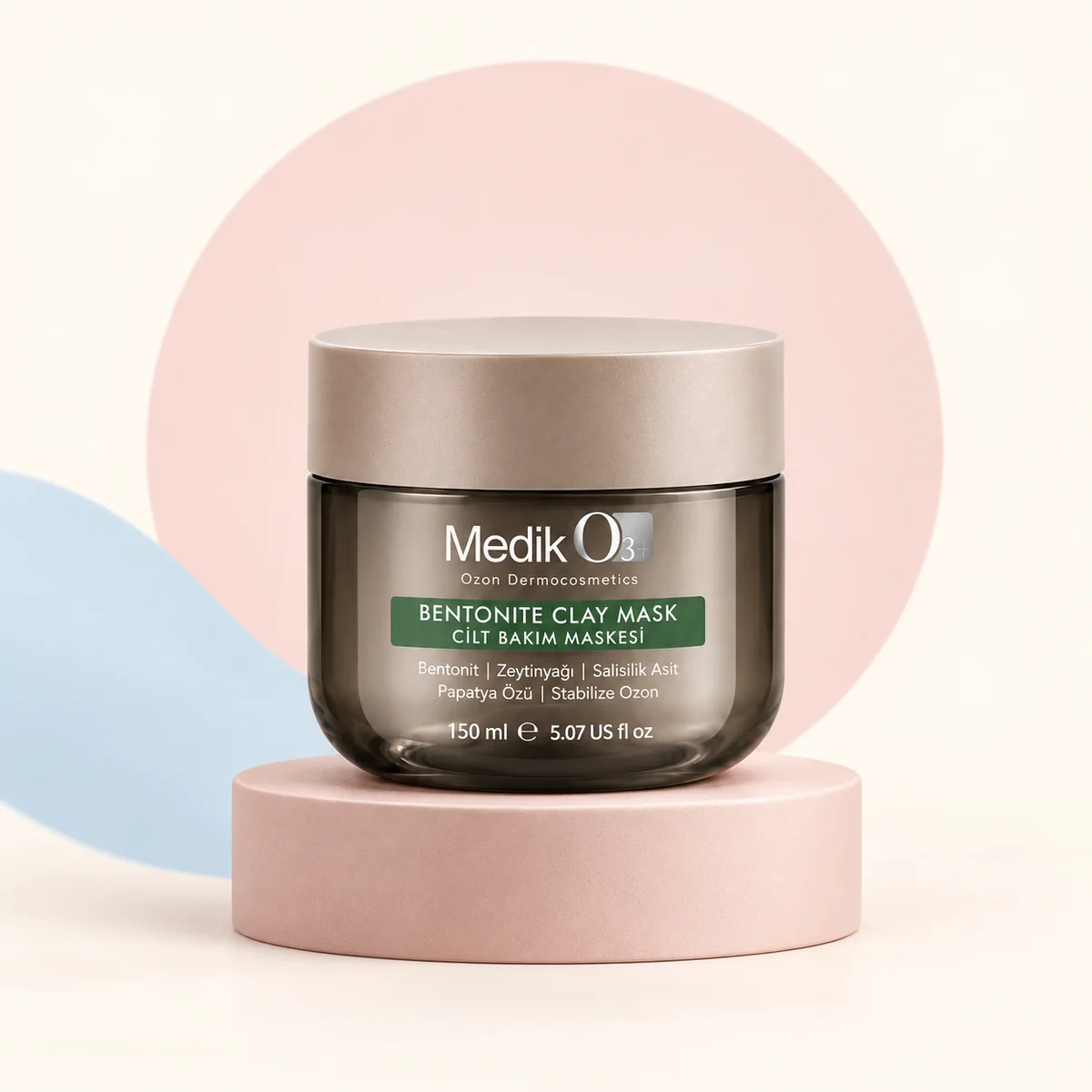 MedikO3 Bentonite Clay arındırıcı bakım maskesi — 150 ml koyu cam kavanoz