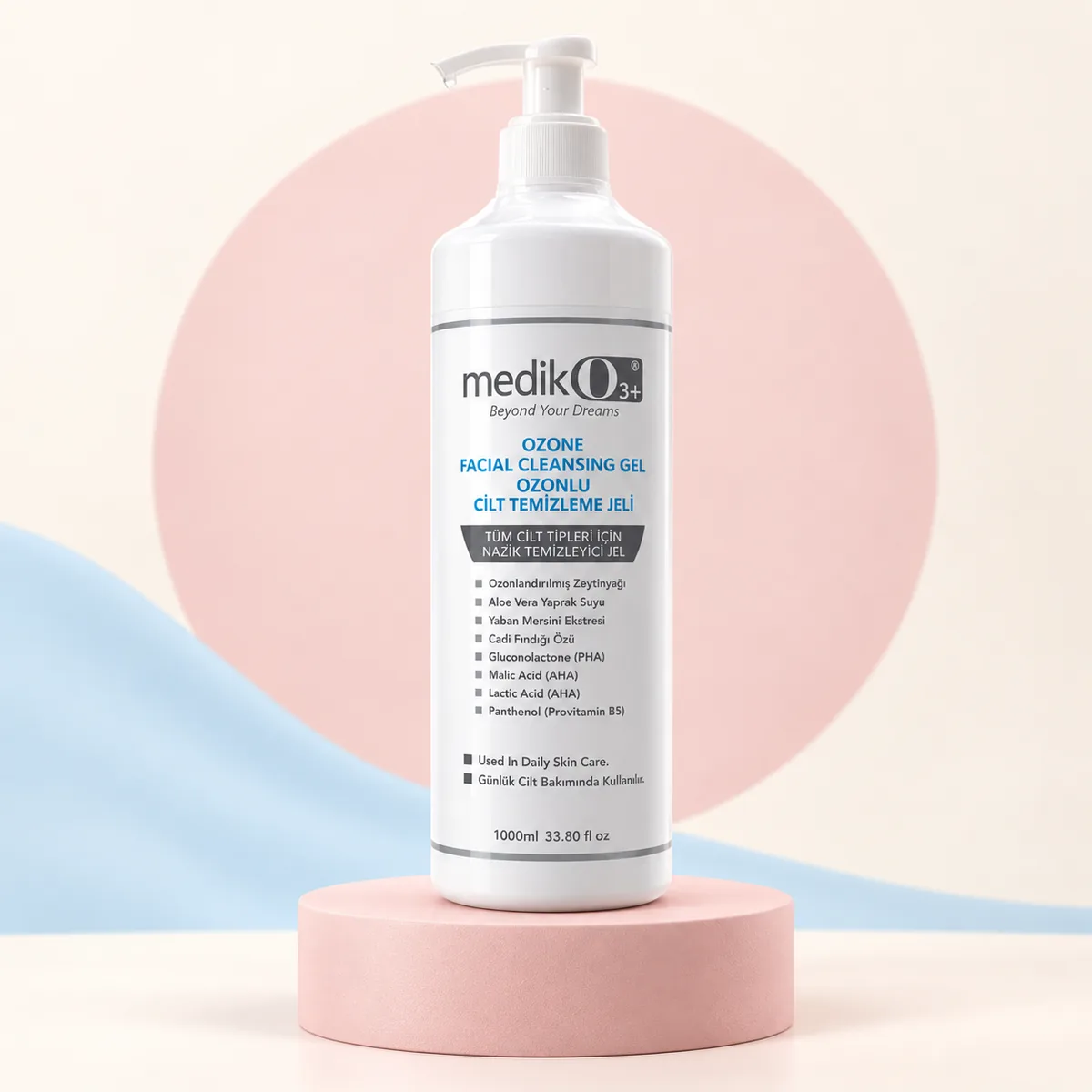 MedikO3 ozonlu cilt temizleme jeli — 1000 ml pompalı şişe