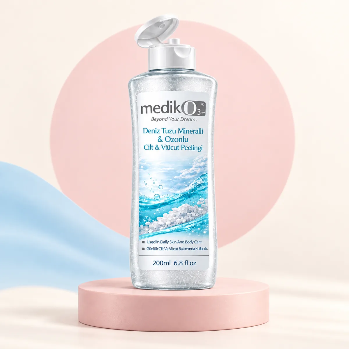 MedikO3 deniz tuzu mineralli cilt ve vücut peelingi — 200 ml şişe