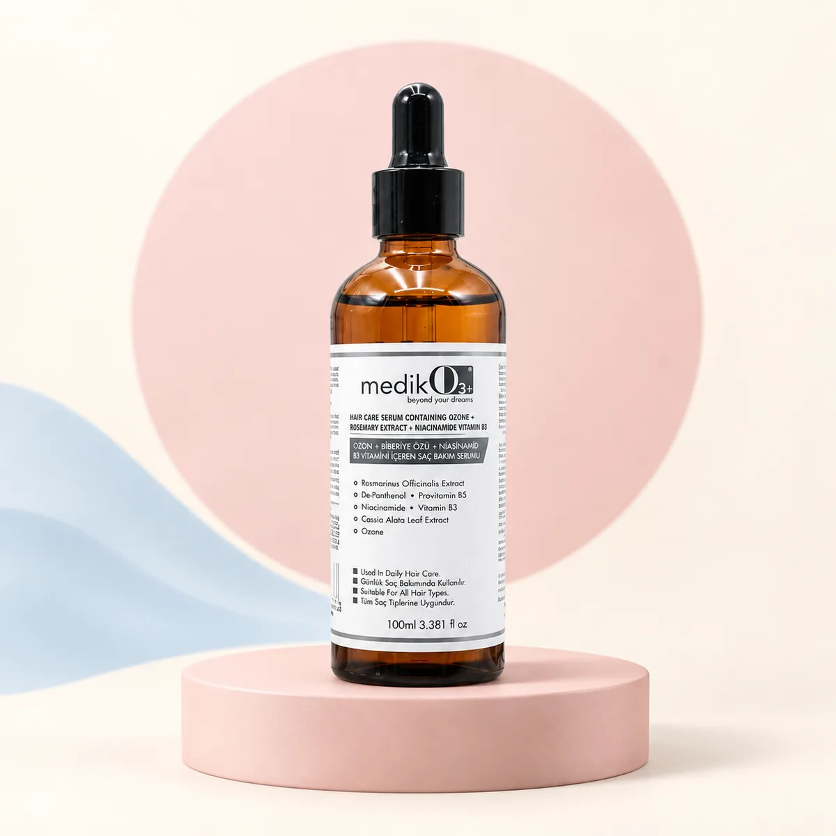 MedikO3 ozonlu saç bakım serumu — 100 ml amber şişe