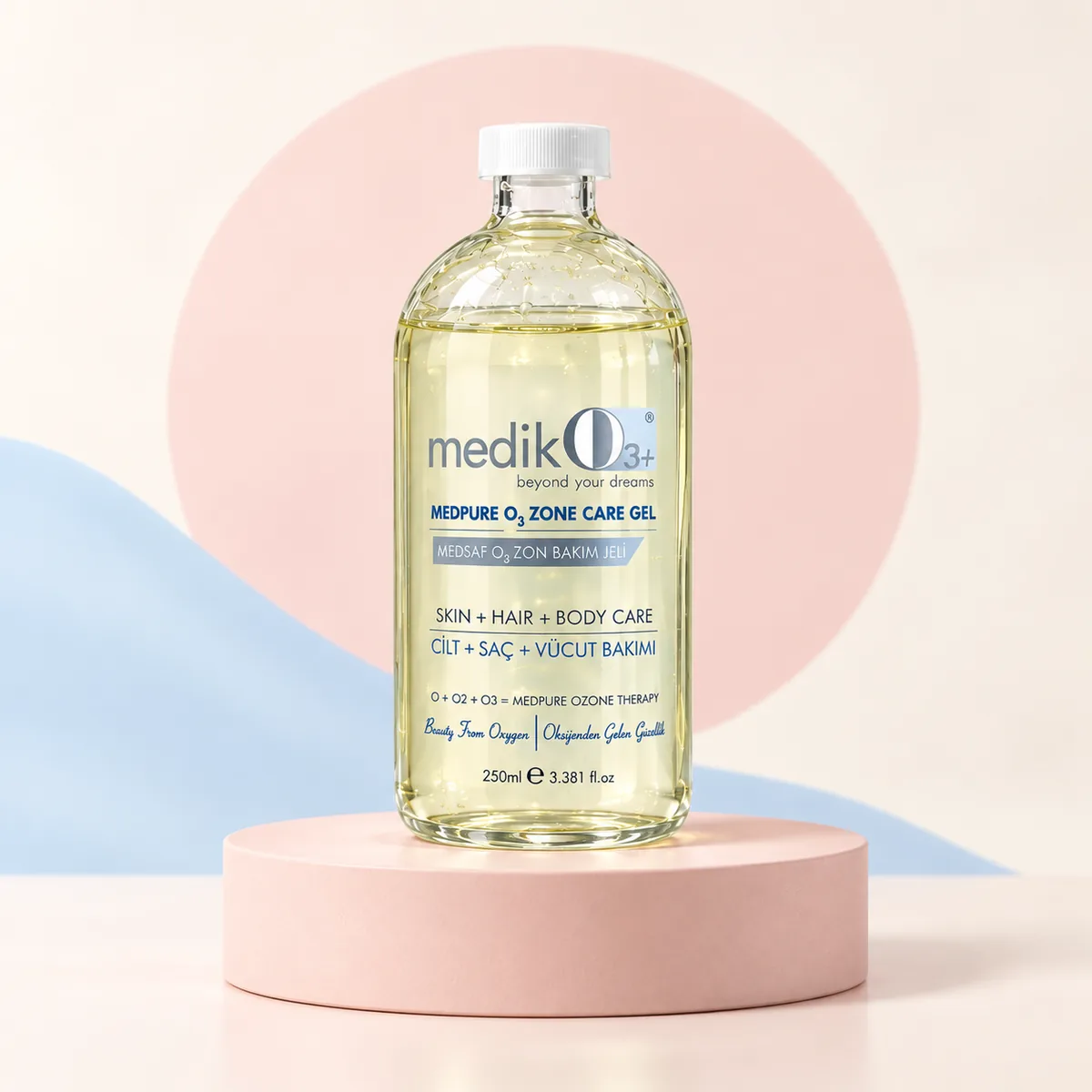 MedikO3 Medpure saf ozon bakım jeli — 250 ml özel cam şişe